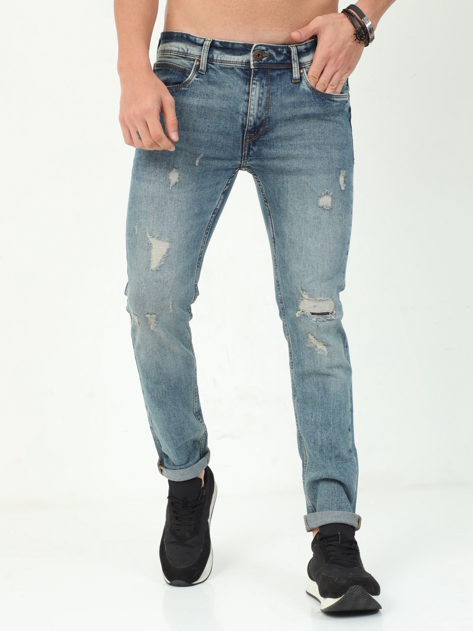 Indigoblue Distressed Slim Fit Jeans for Men 
