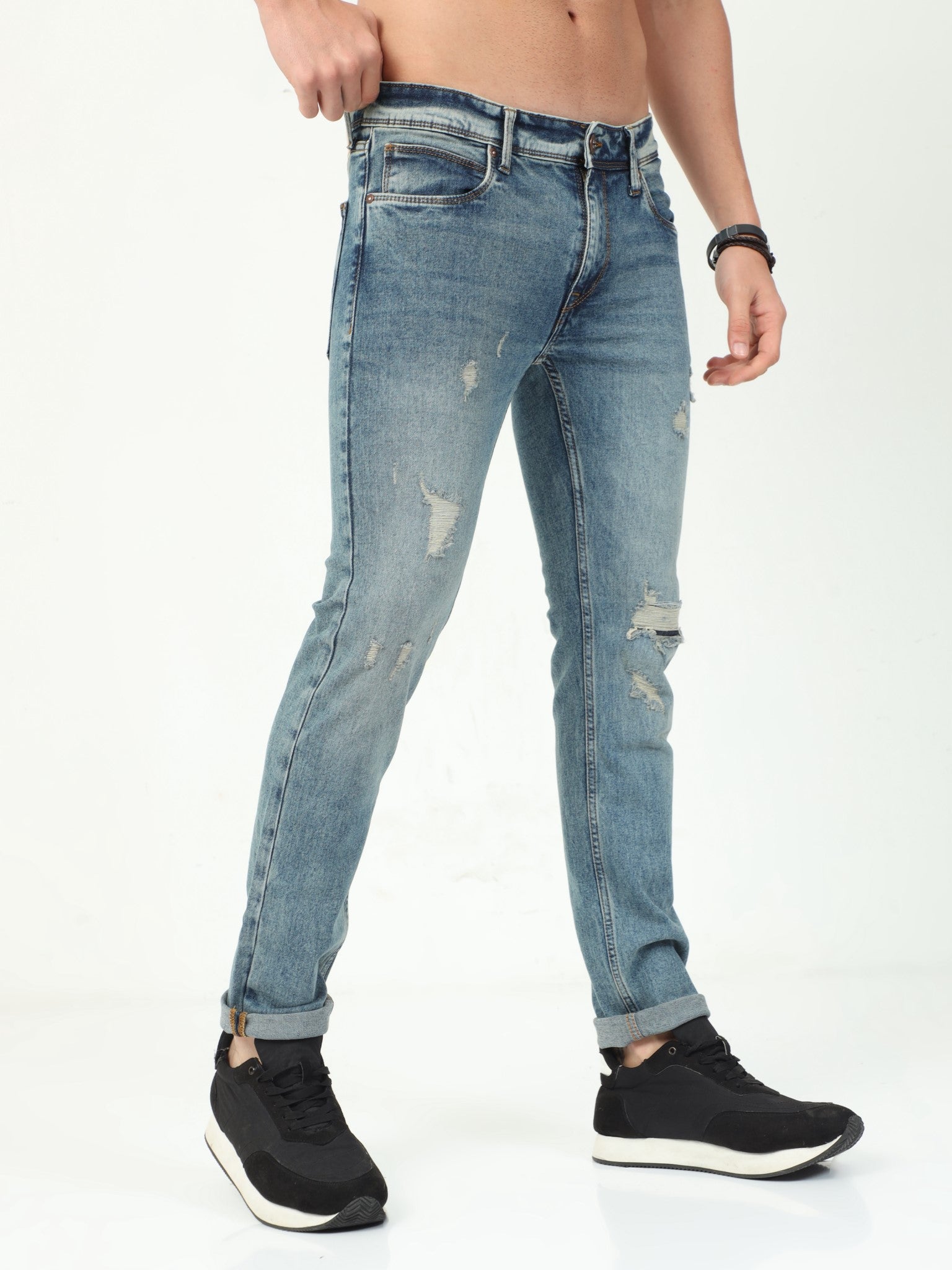 Indigoblue Distressed Slim Fit Jeans for Men 