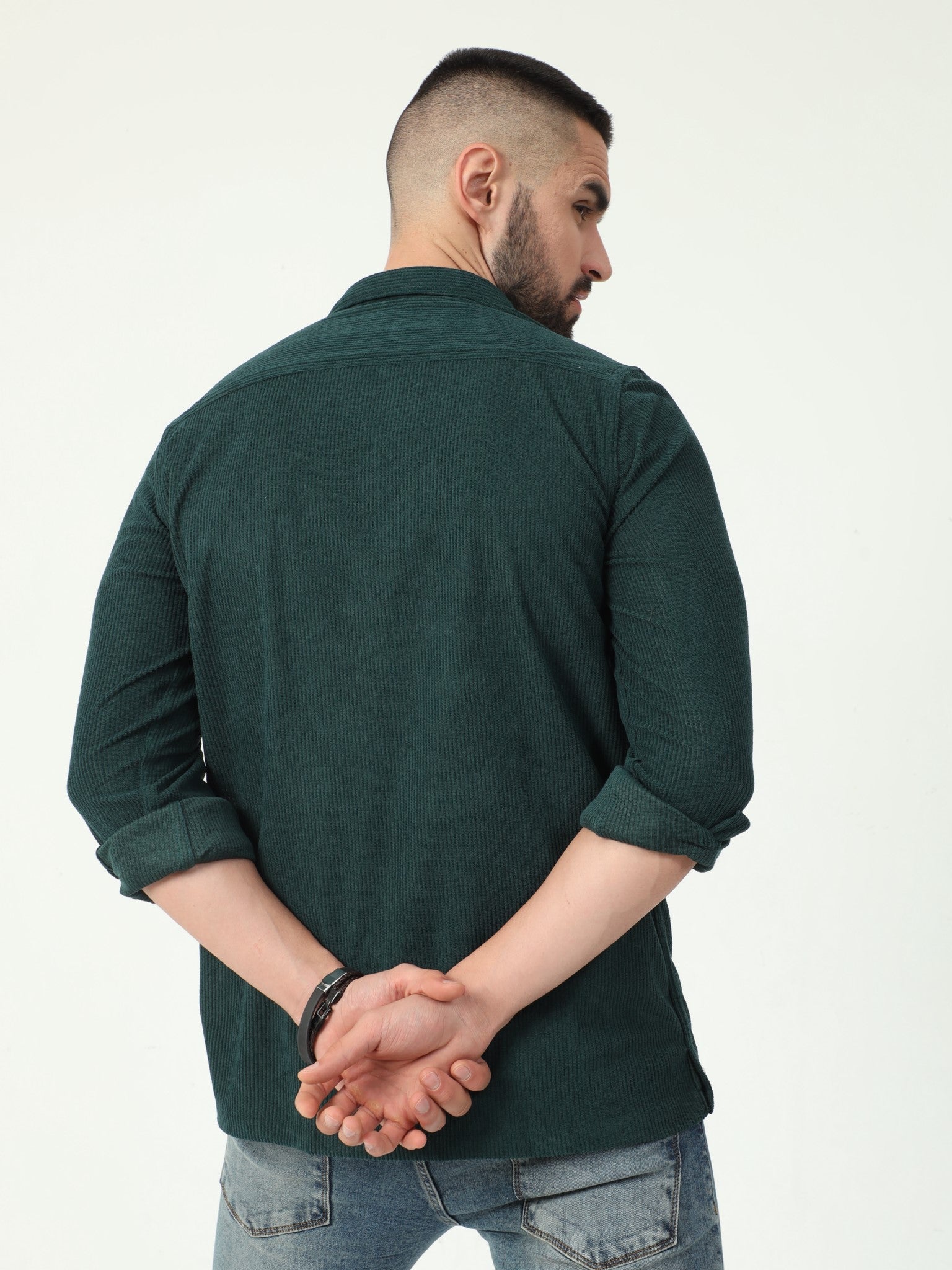Vintage Dark Green Corduroy Shirt for Men 