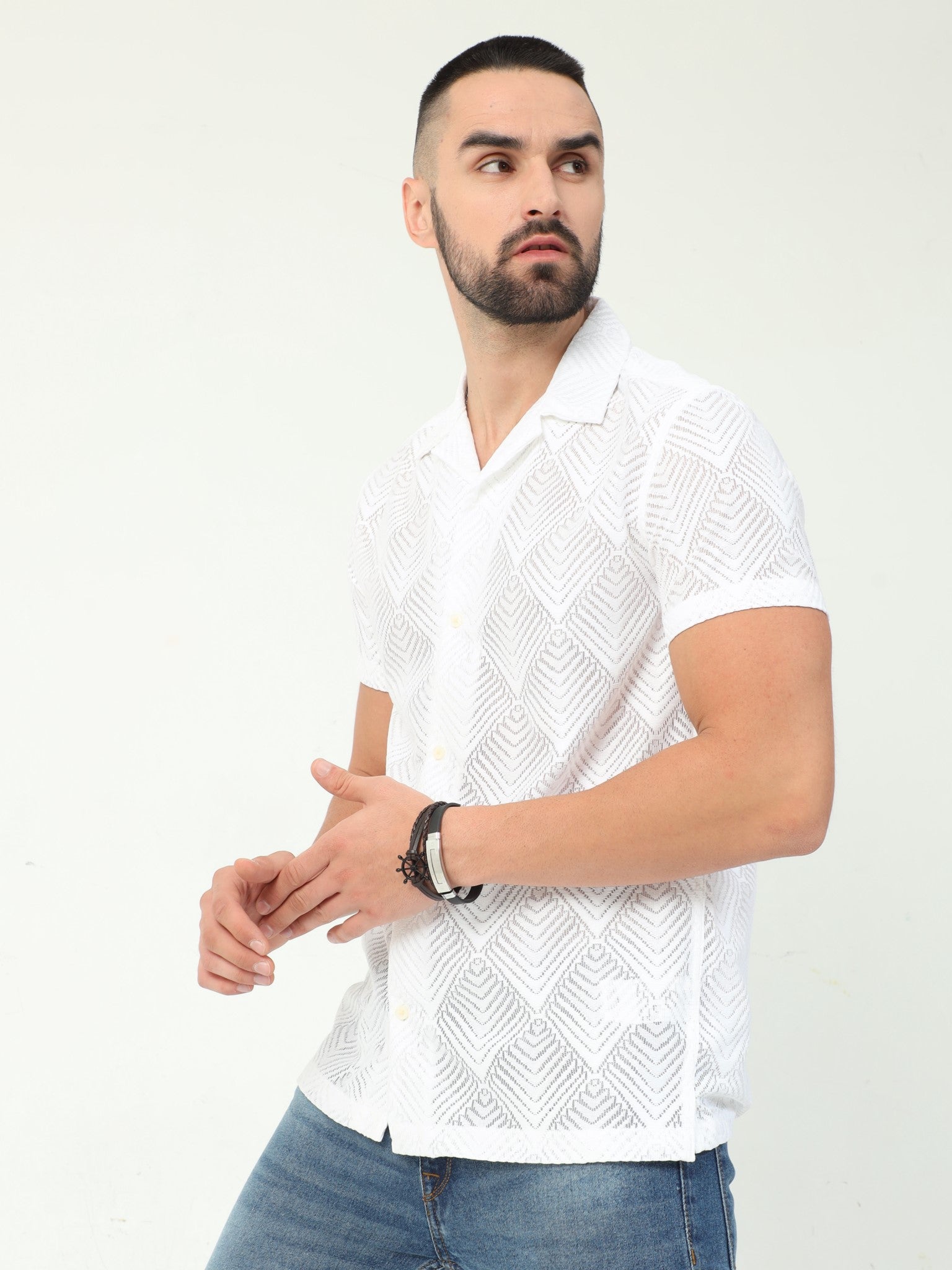 Infinite White Crochet Shirt for Men