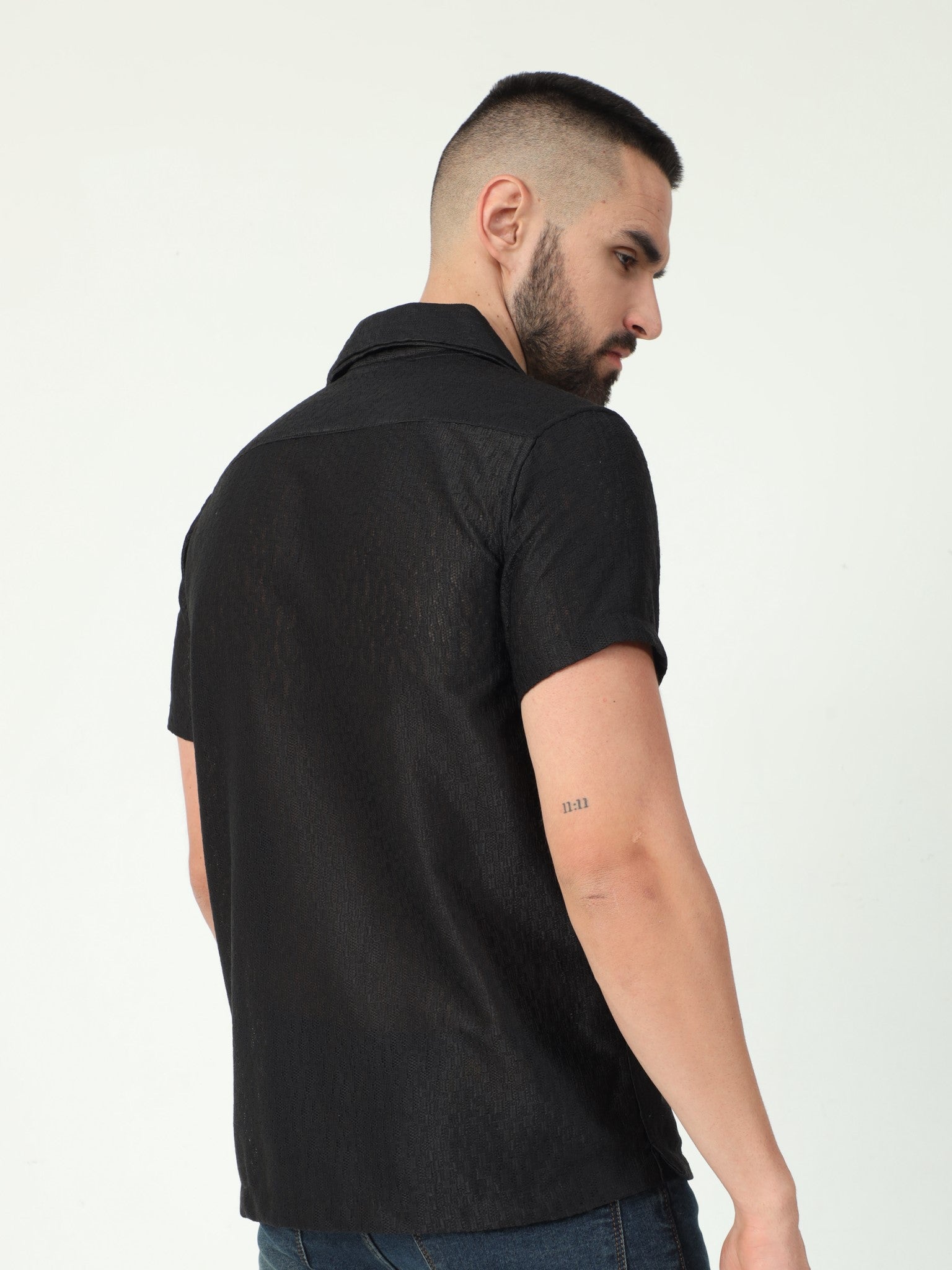 Lattice Black Crochet Shirt for Men