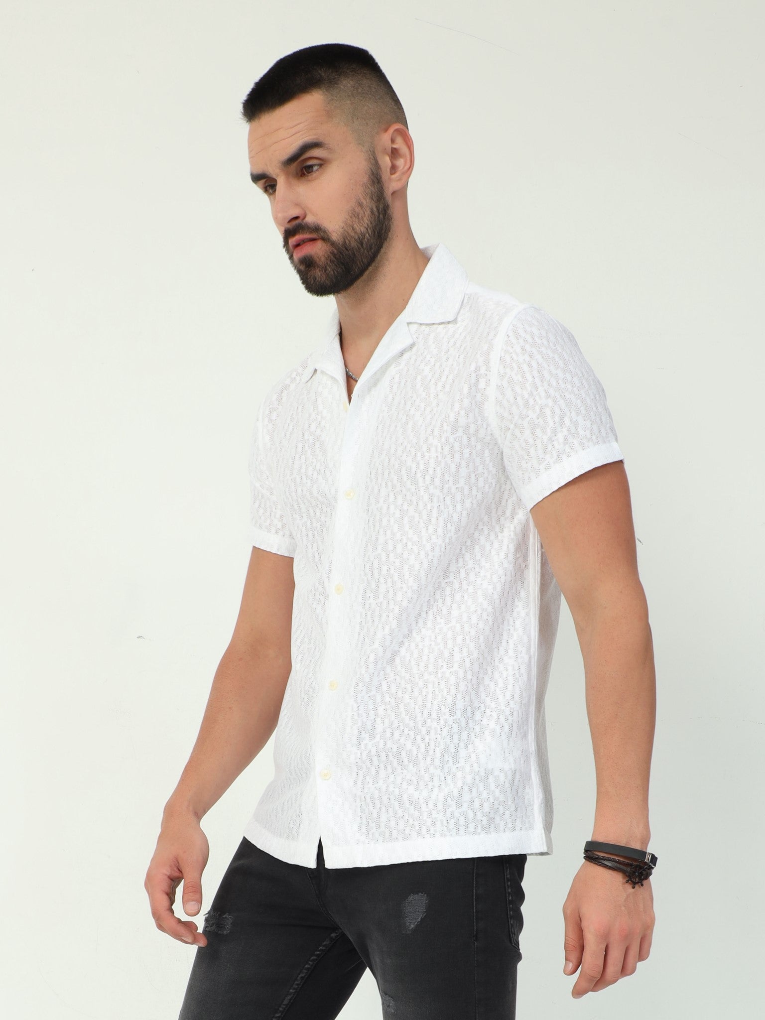 Lattice White Crochet Shirt for Men