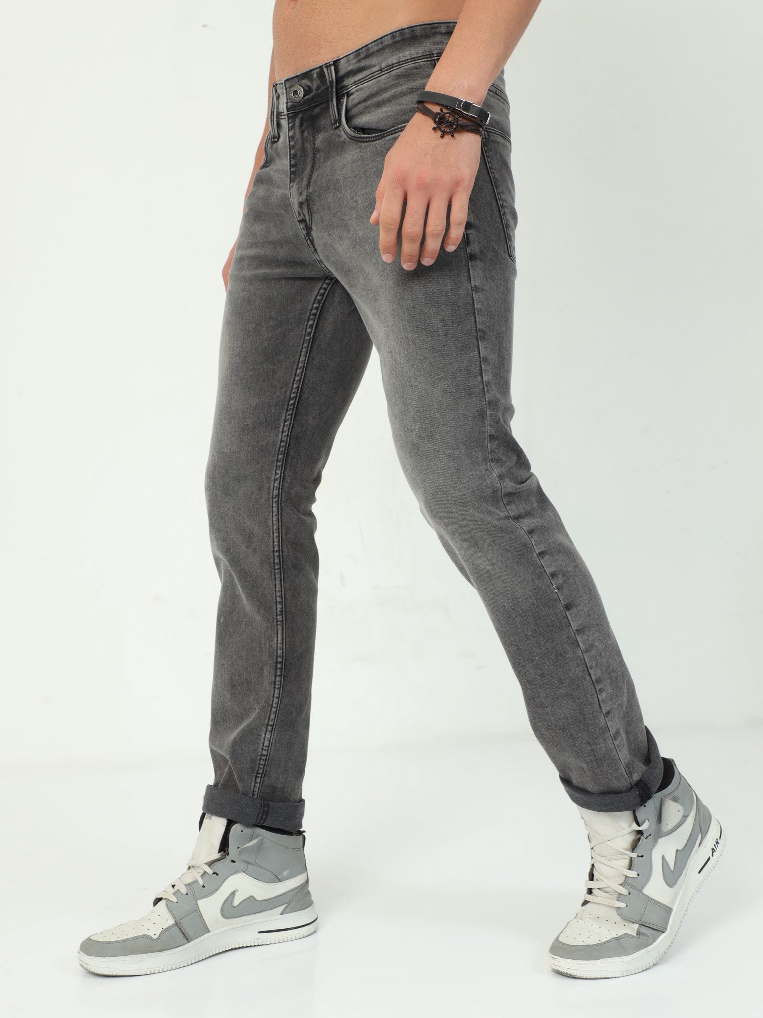 Lightgrey Distressed Slim Fit Jeans for Men 