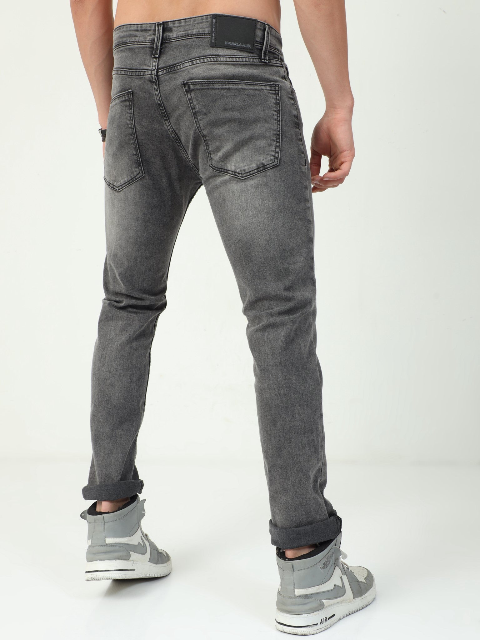 Grey Distressed Slim Fit Jeans for Men 