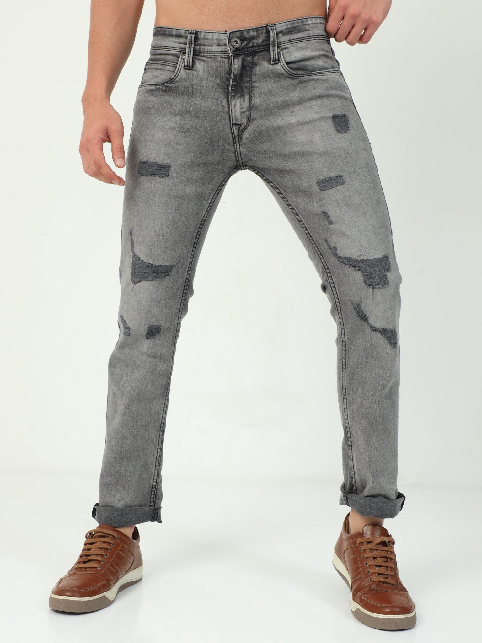 Lightgrey Slim Fit Jeans for Men 
