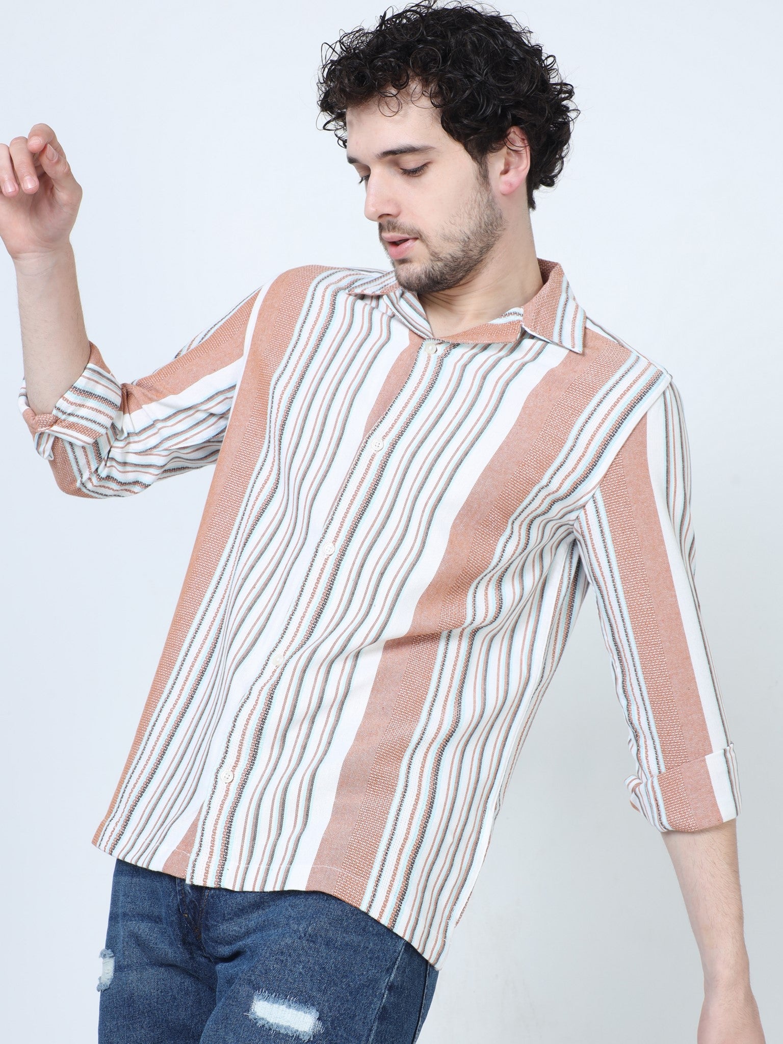 Bayadere Stripe Brown Shirt for Men 