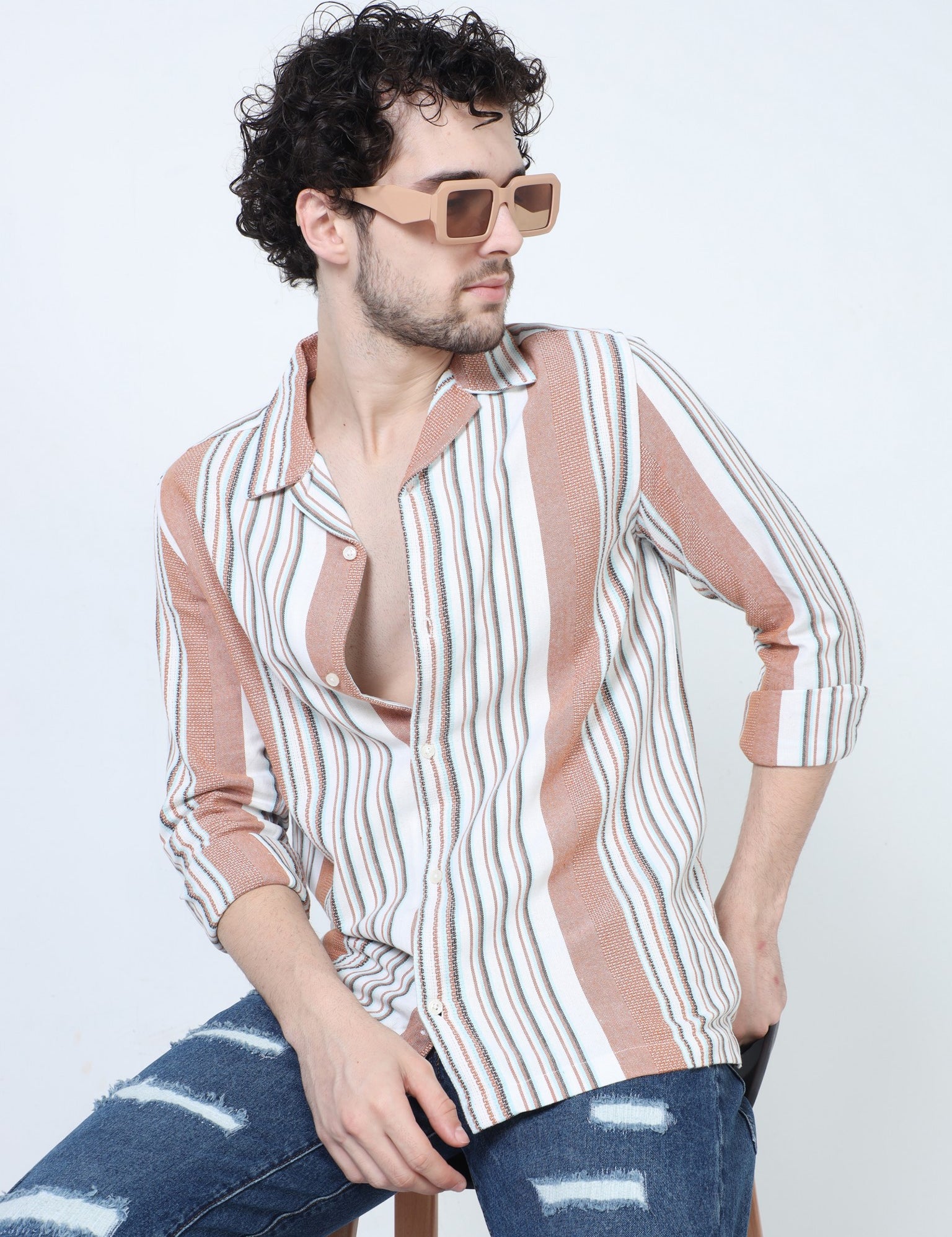 Bayadere Stripe Brown Shirt for Men 