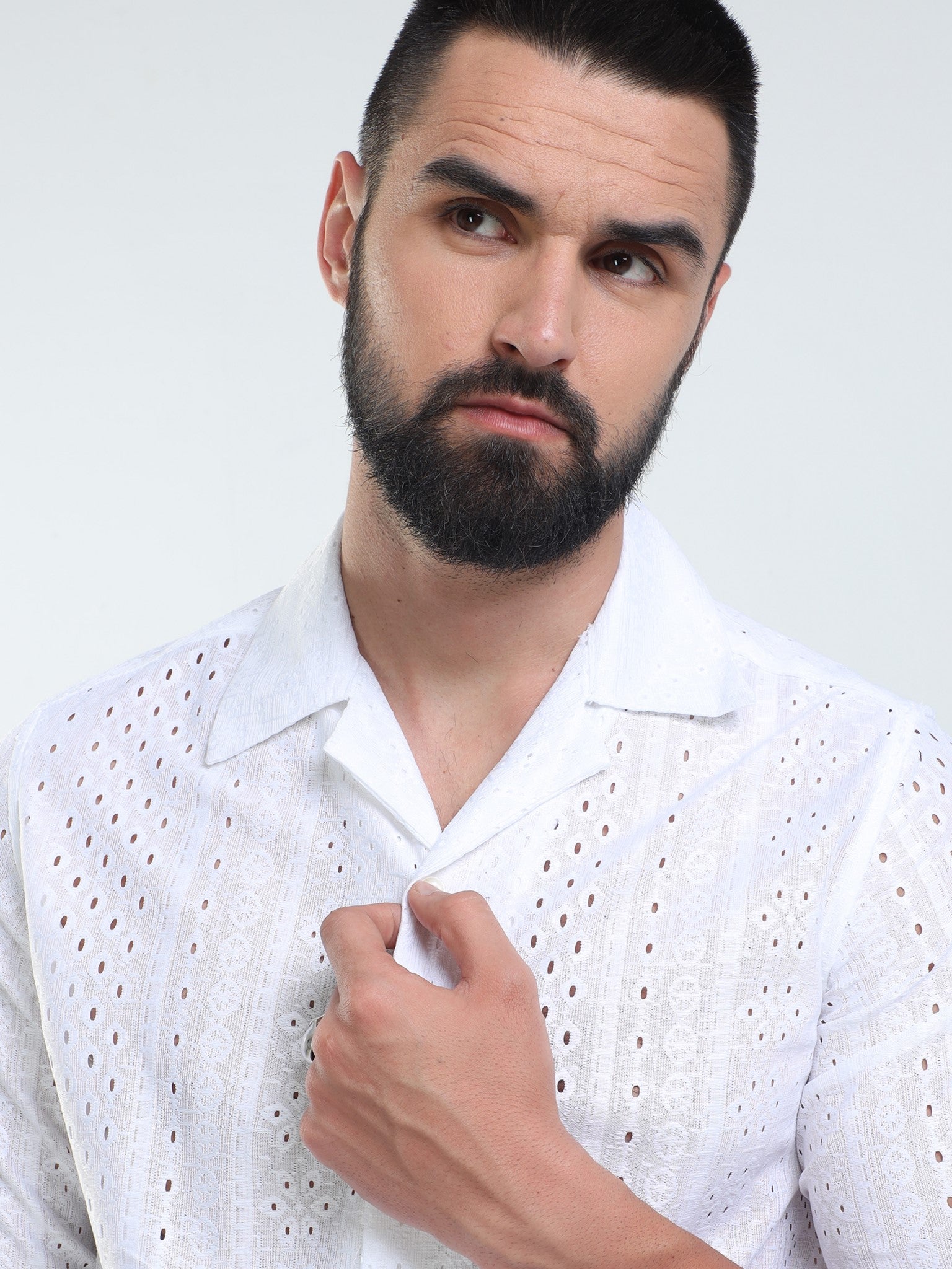 Zigzag Crochet White Shirt for Men