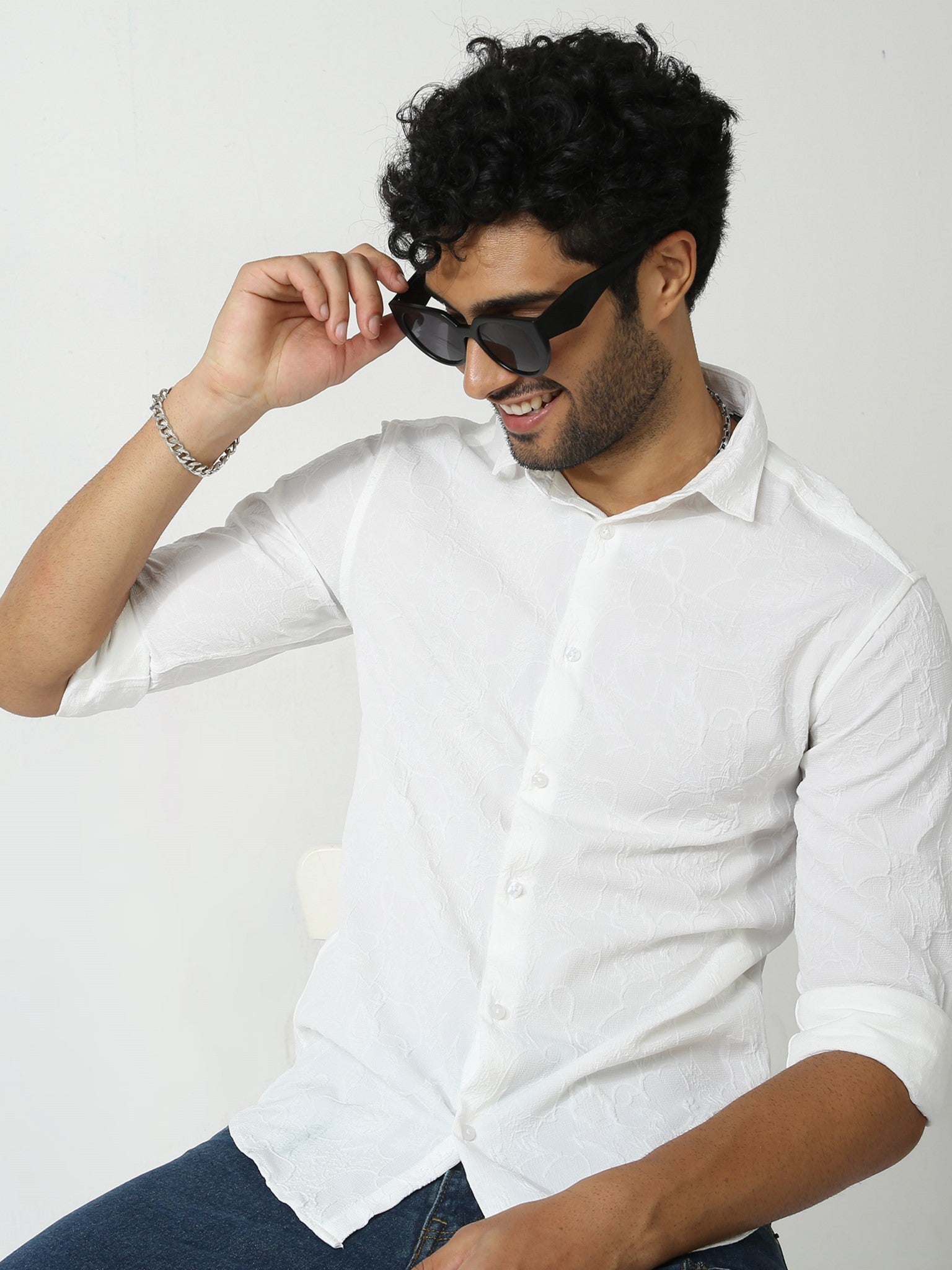 Abstract Jacquard White Shirt