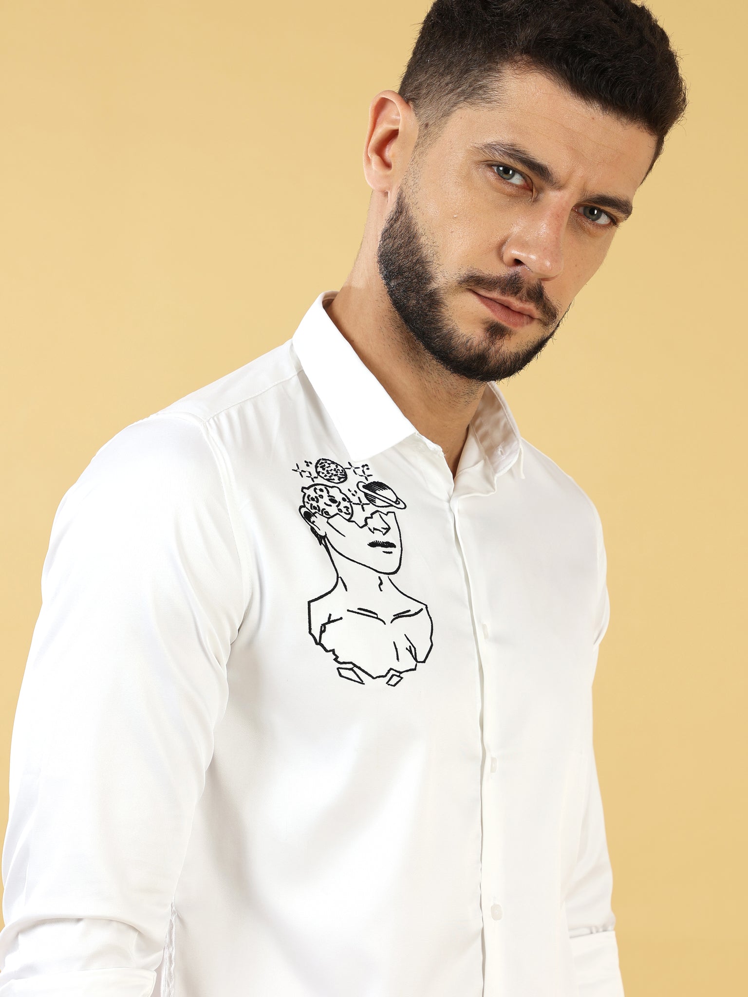 Planet Head Embroidery White Shirt