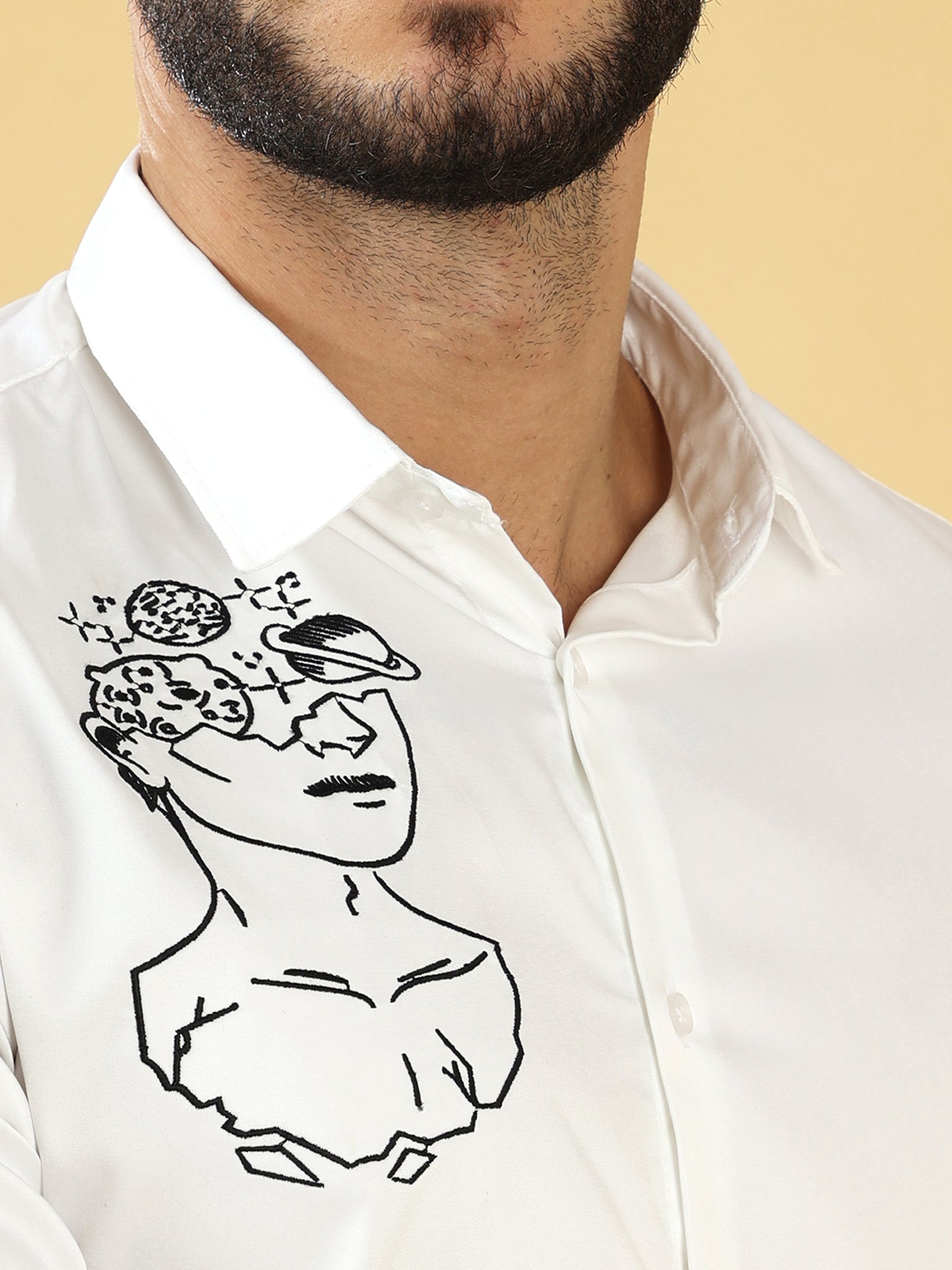 Planet Head Embroidery White Shirt