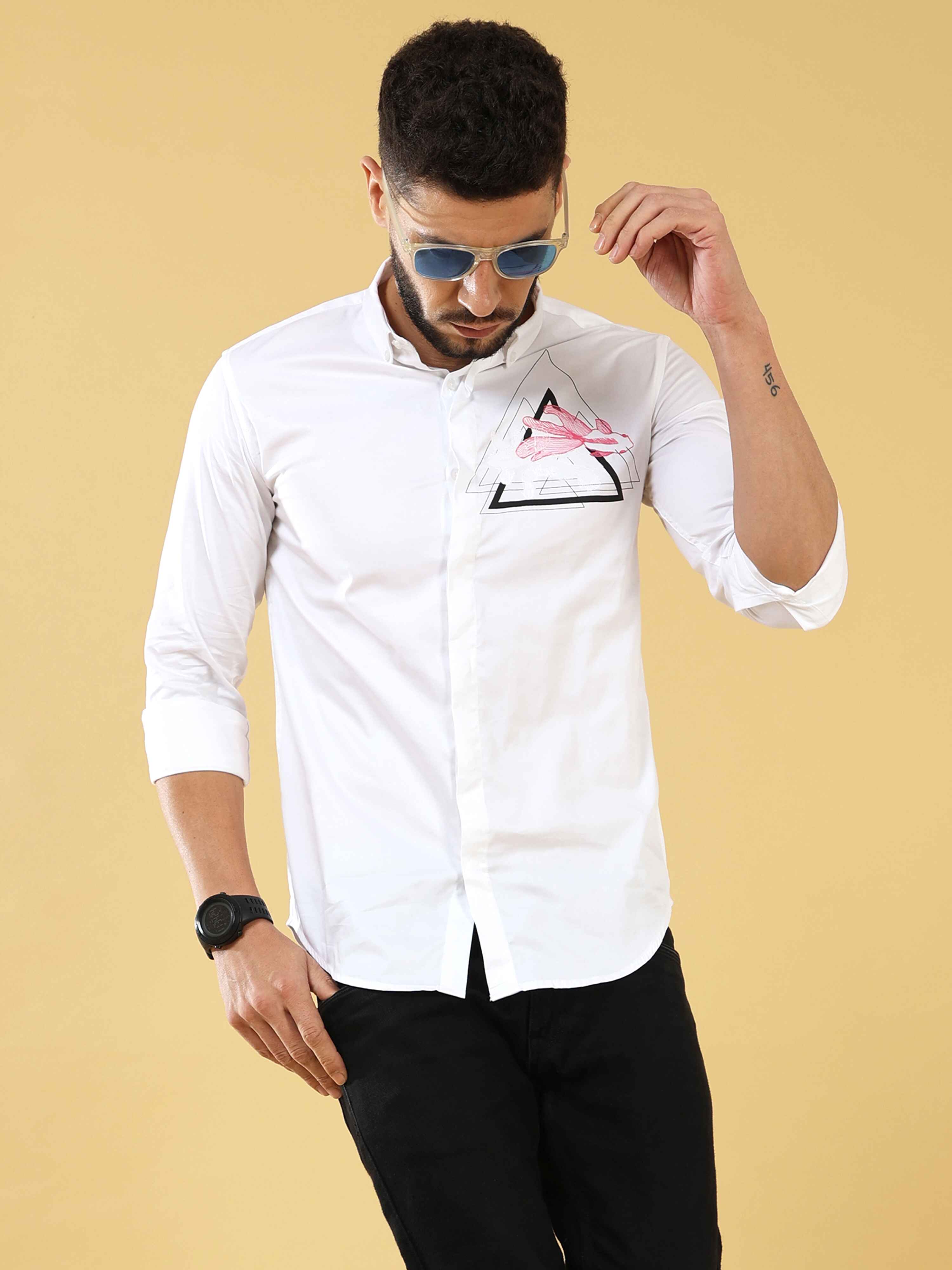 White Triangle Embroidery Shirt