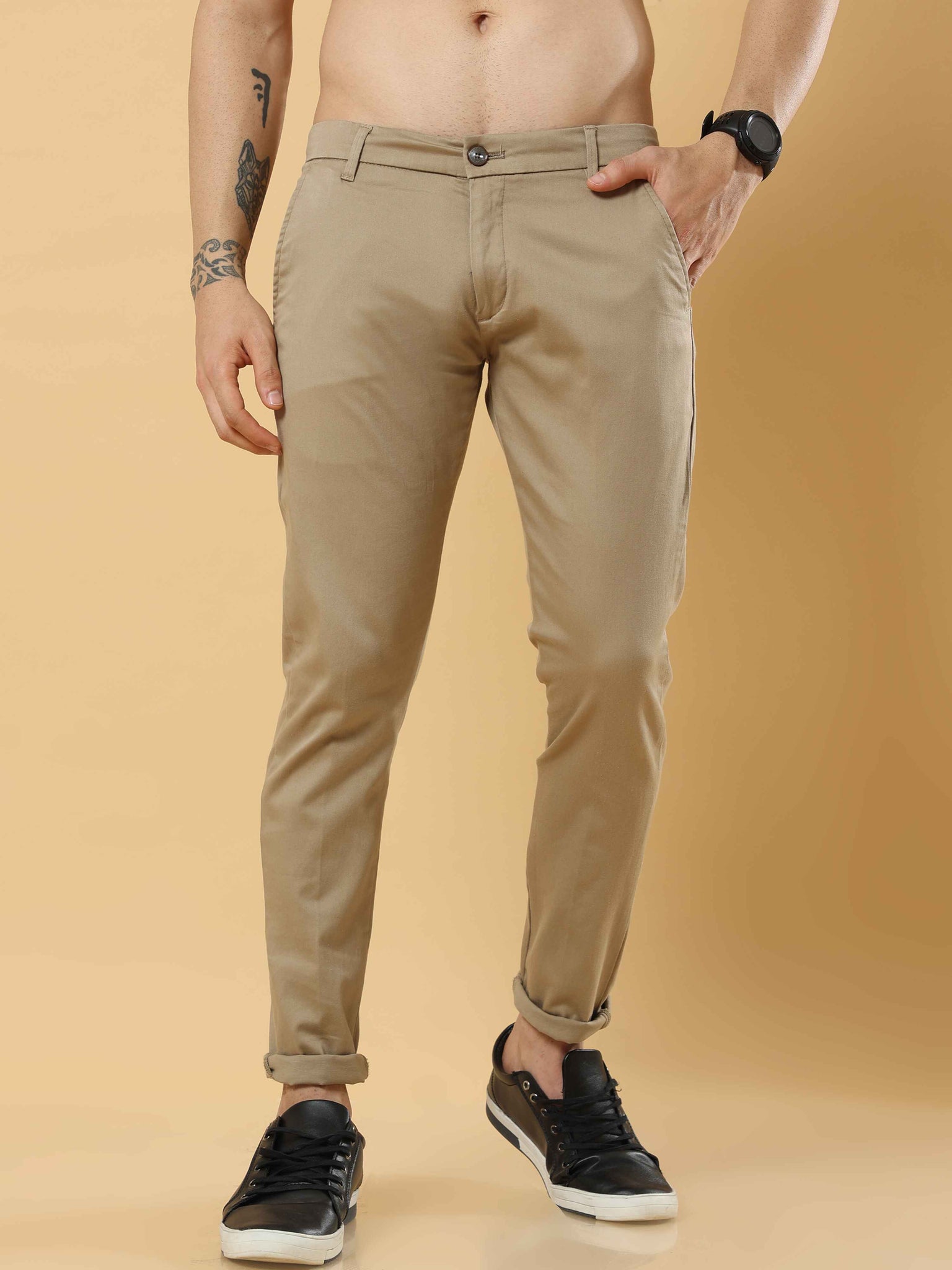 Light Khaki Feather Feel Chinos Trousers