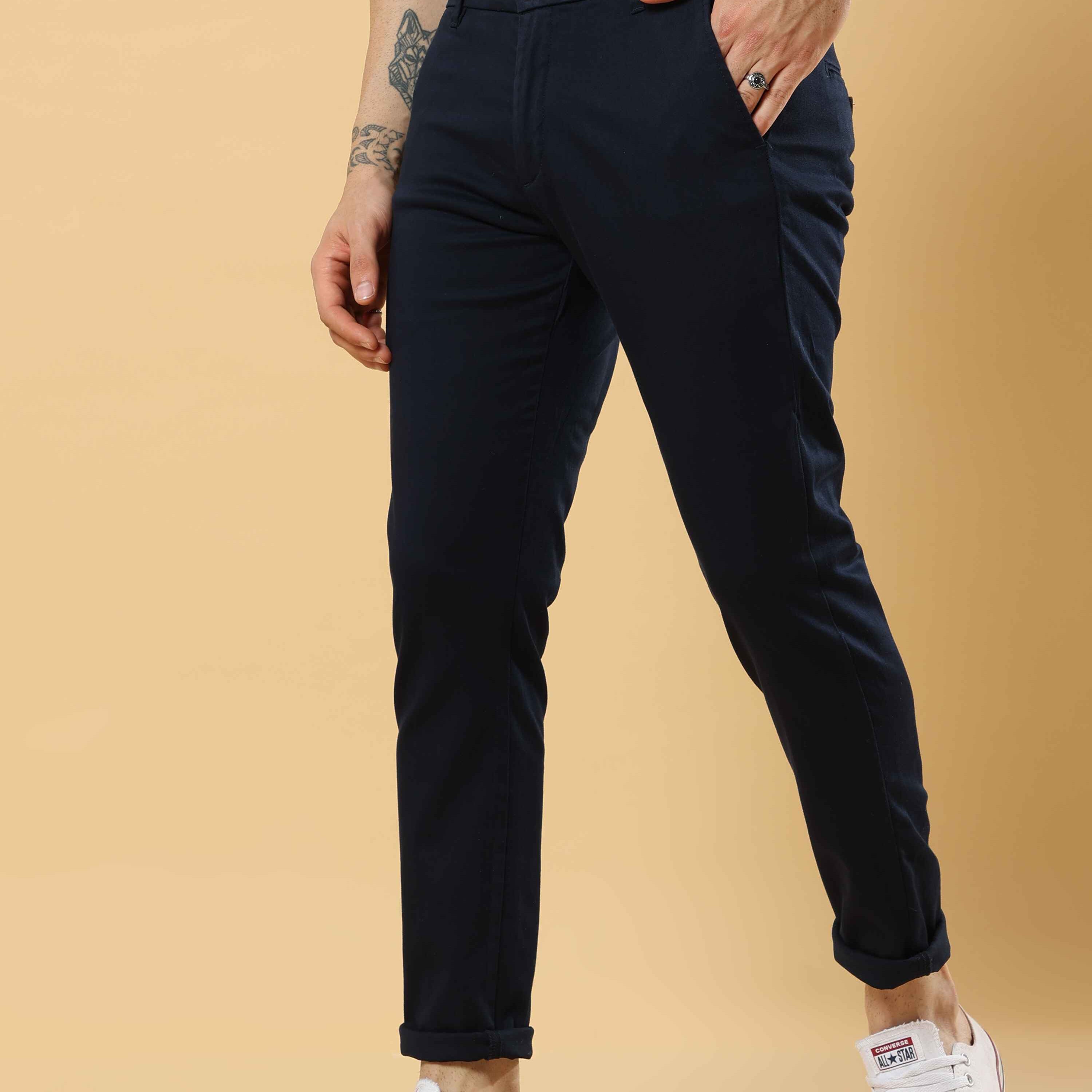 Navy Blue Feather Feel Chinos Trousers