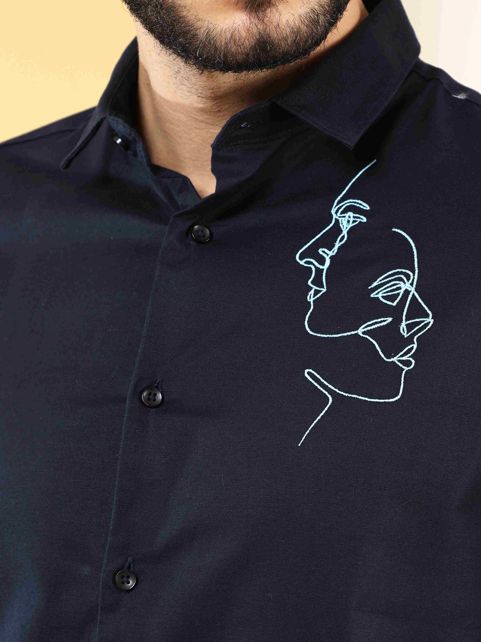 Twin Flame Embroidery Navy Shirt