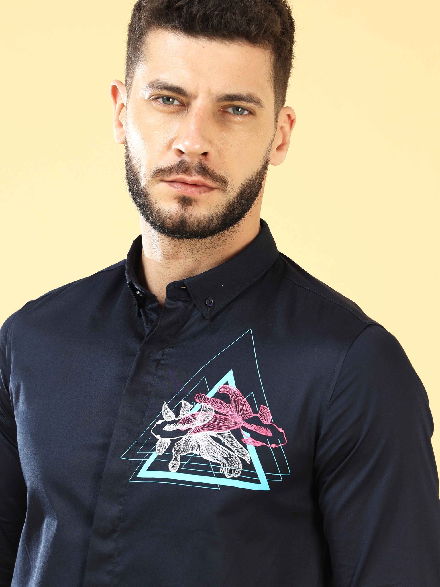 Navy Triangle Embroidery Shirt
