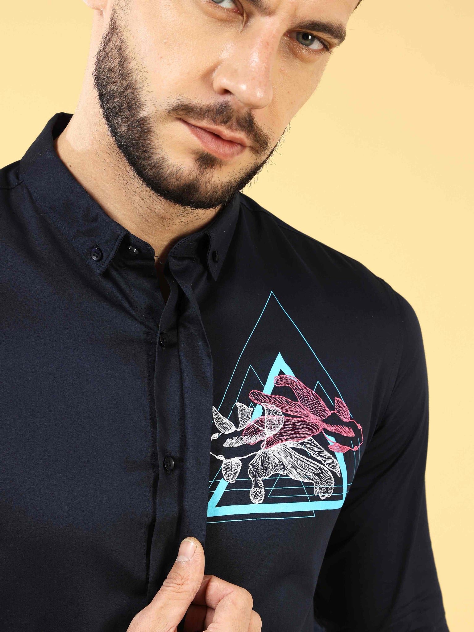 Navy Triangle Embroidery Shirt