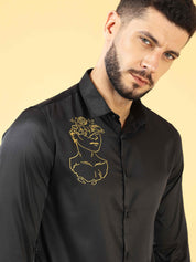 Planet Head Embroidery Black Shirt