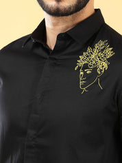 Embrace Floral Embroidery Black Shirt