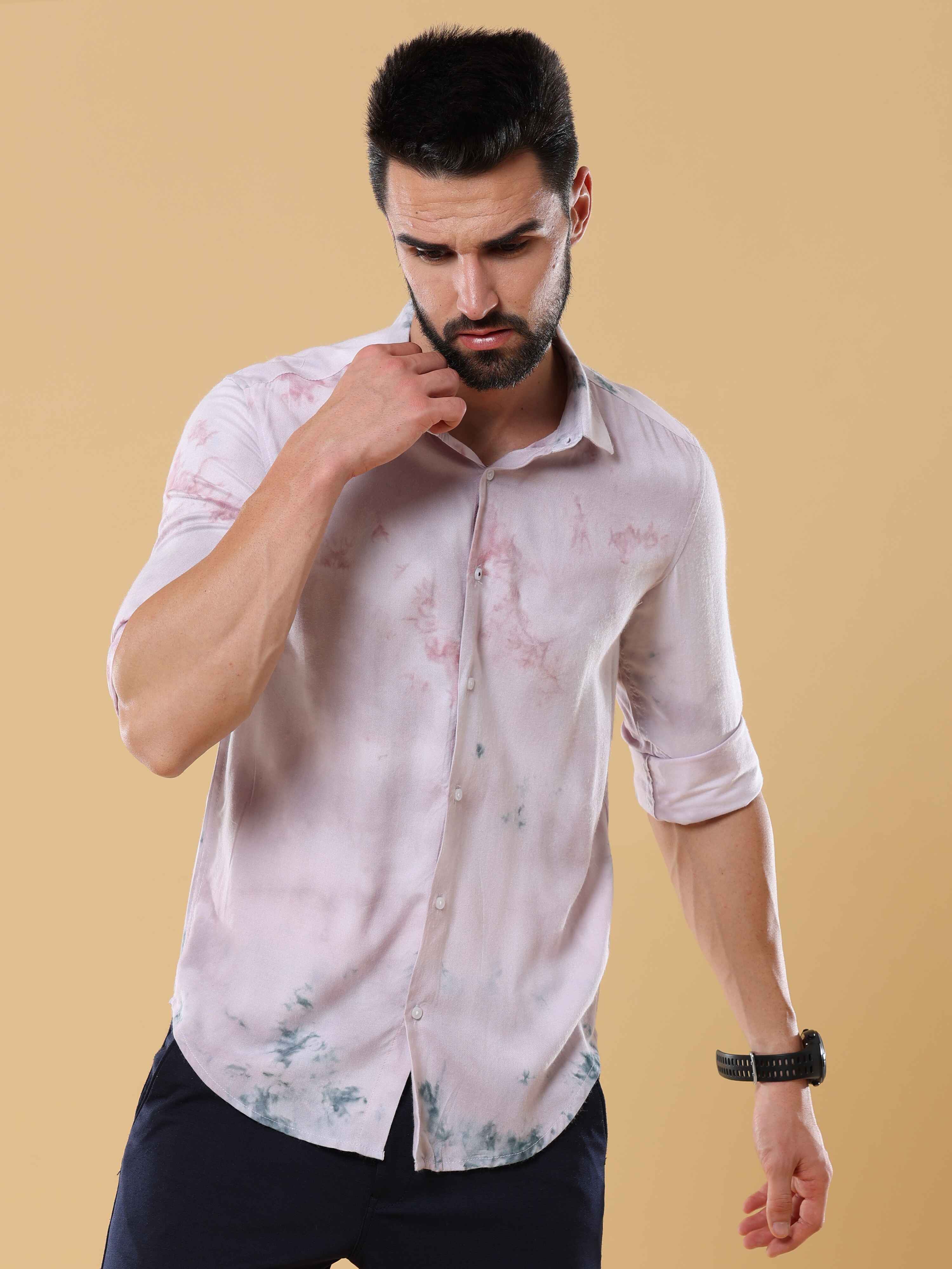 Pink With Blue Slim Fit Shirt