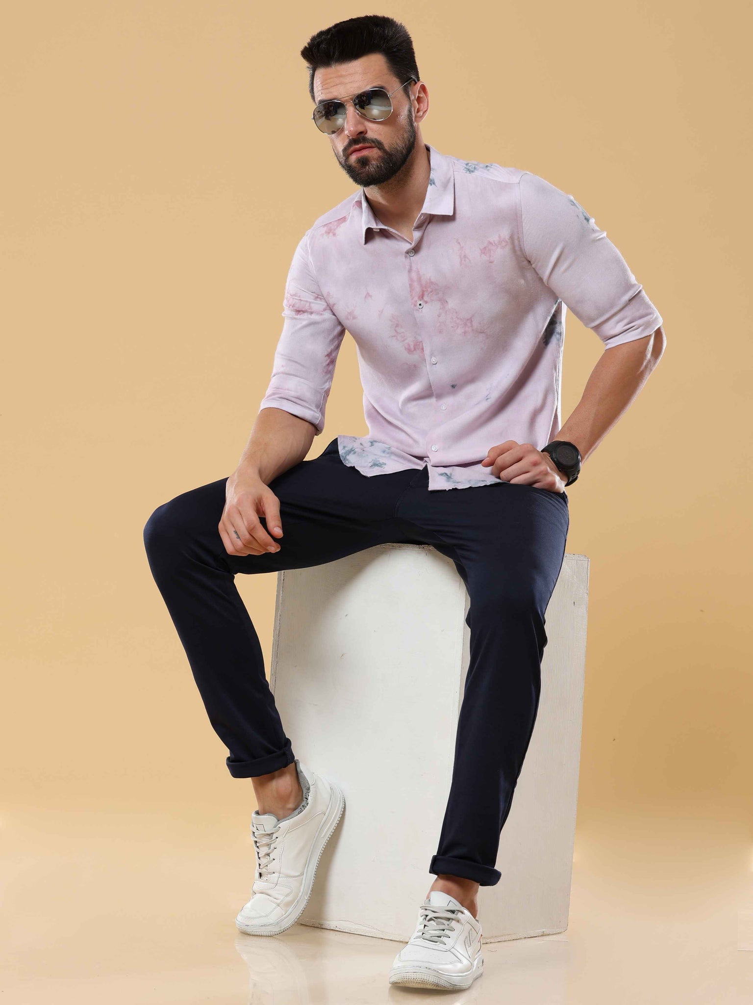 Pink With Blue Slim Fit Shirt