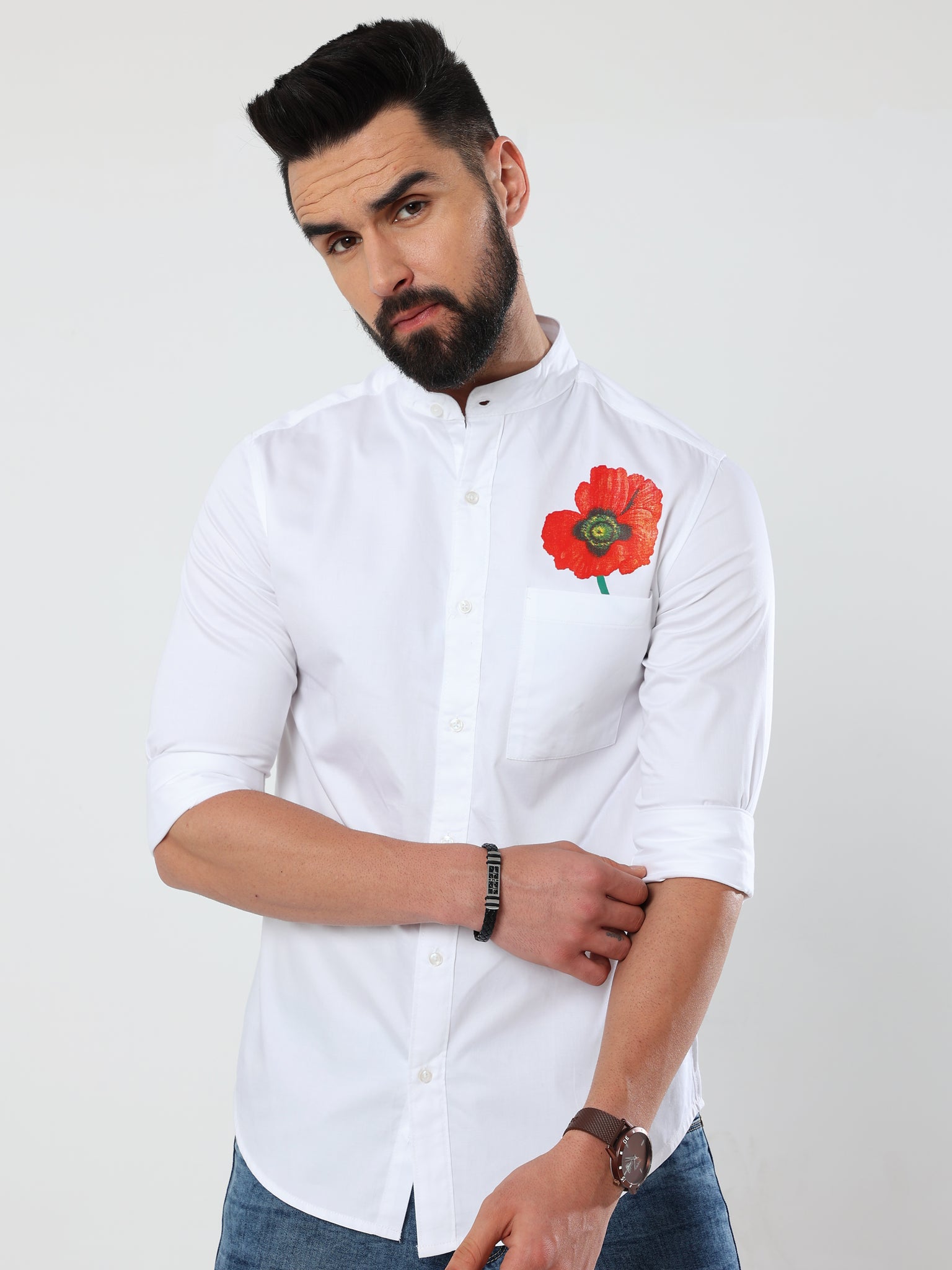 Poppy Print White Shirt