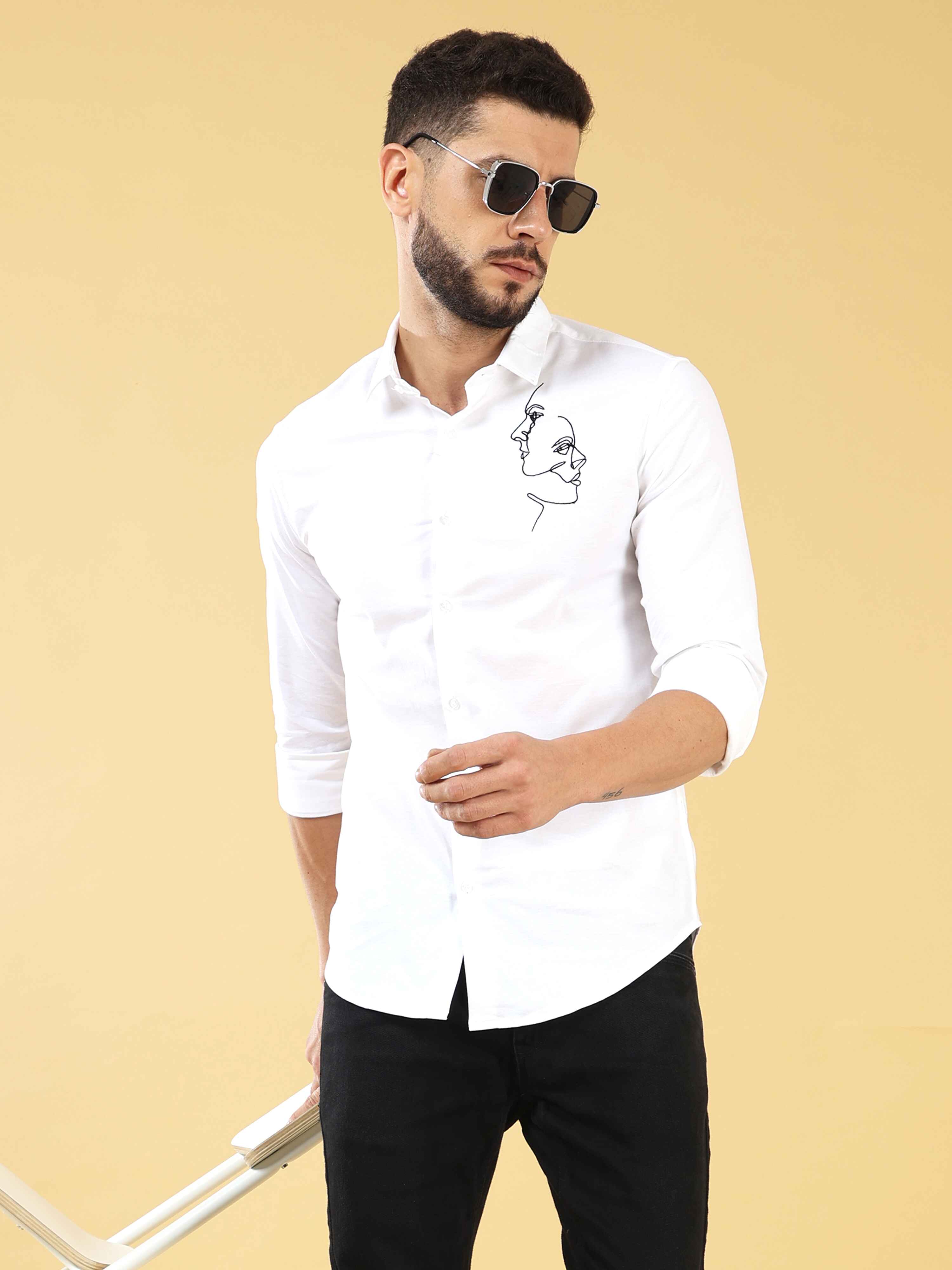 Twin Flame Embroidery White Shirt