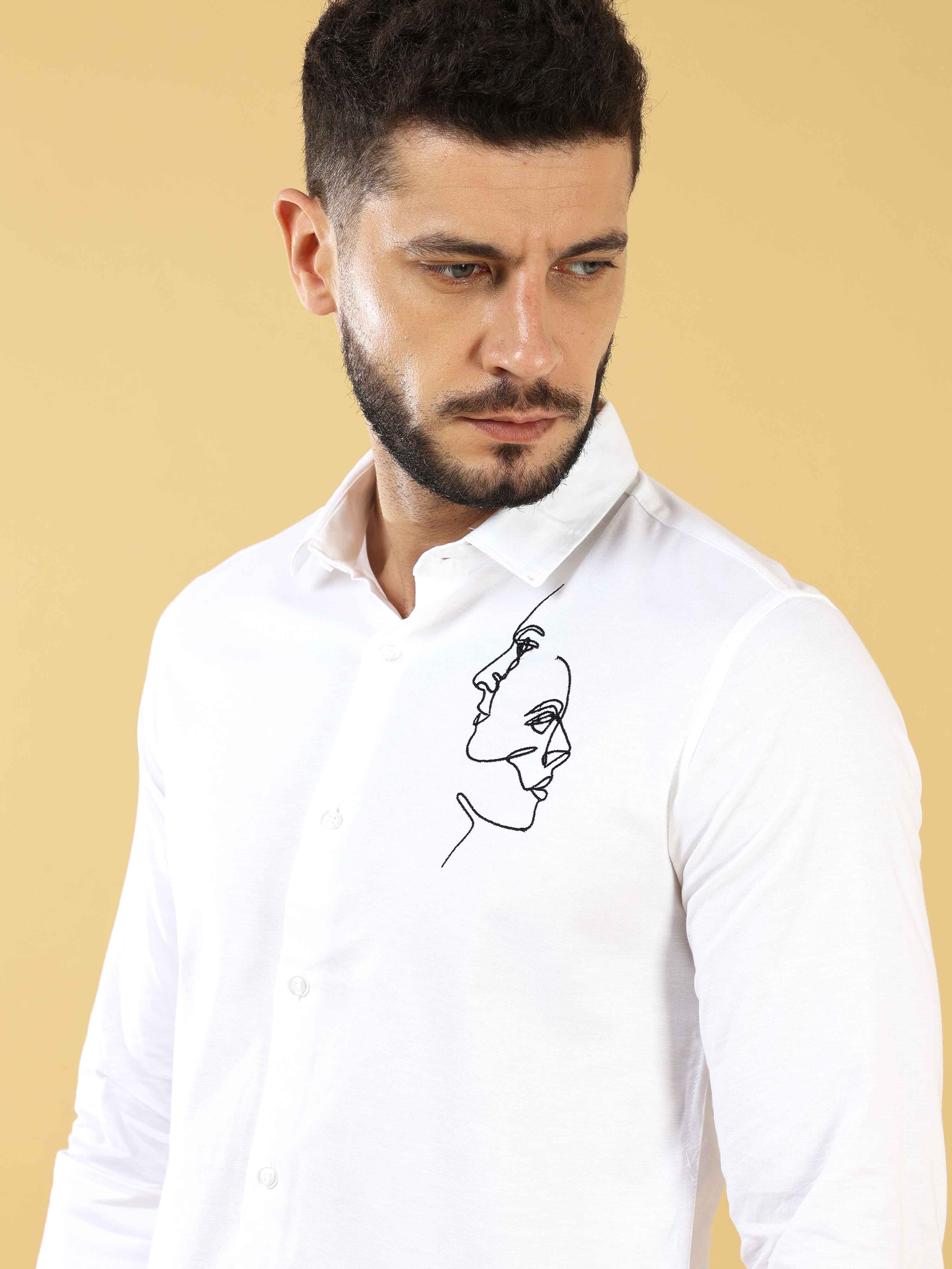 Twin Flame Embroidery White Shirt