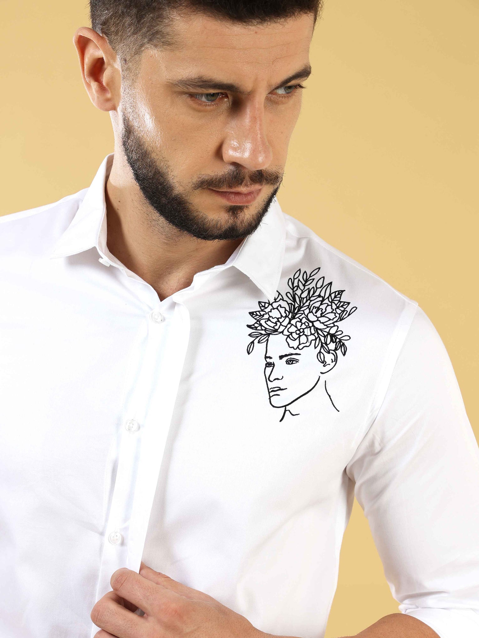 Embrace Floral Embroidery White Shirt