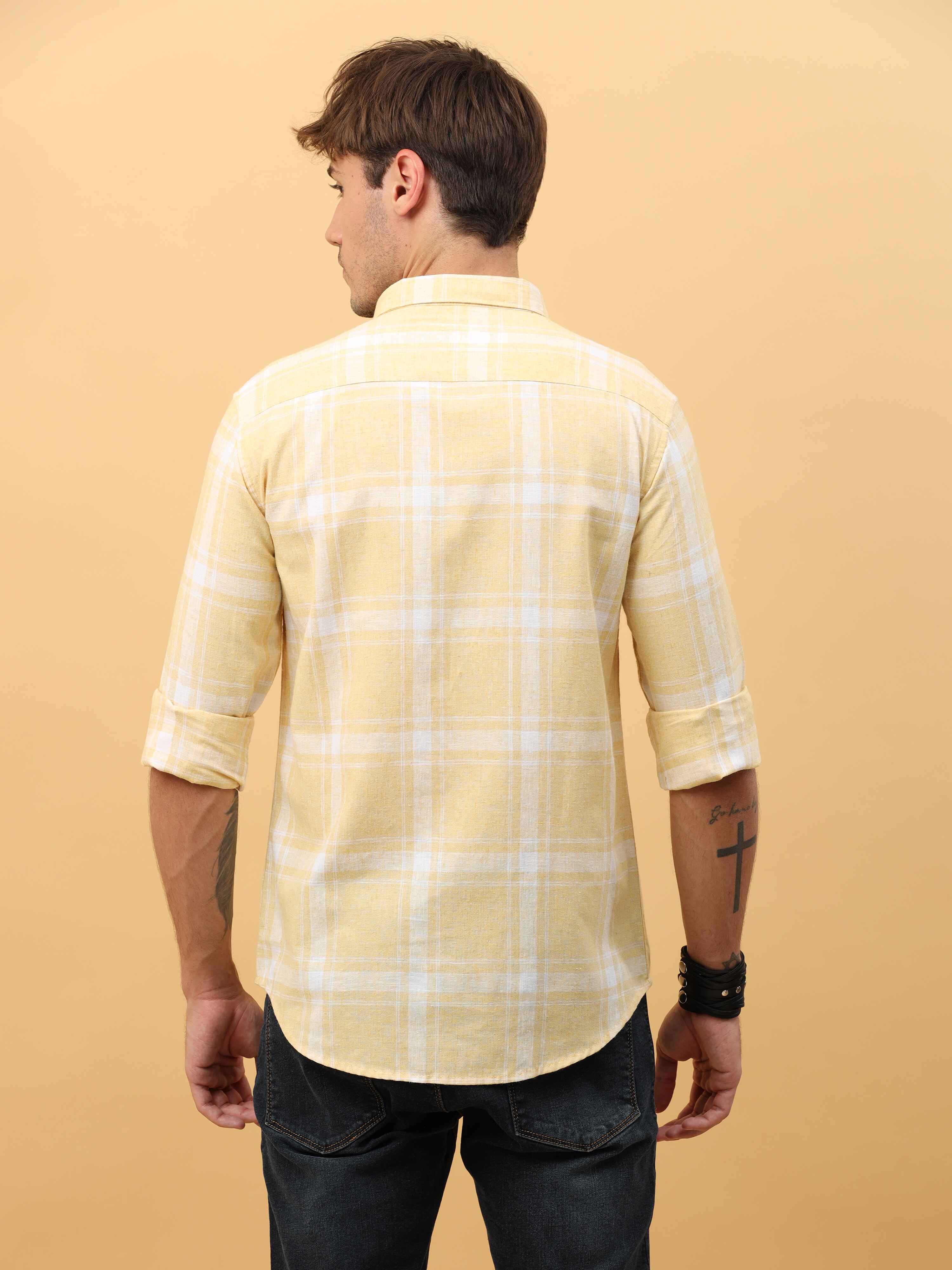 Yellow Clinen Checks Shirt