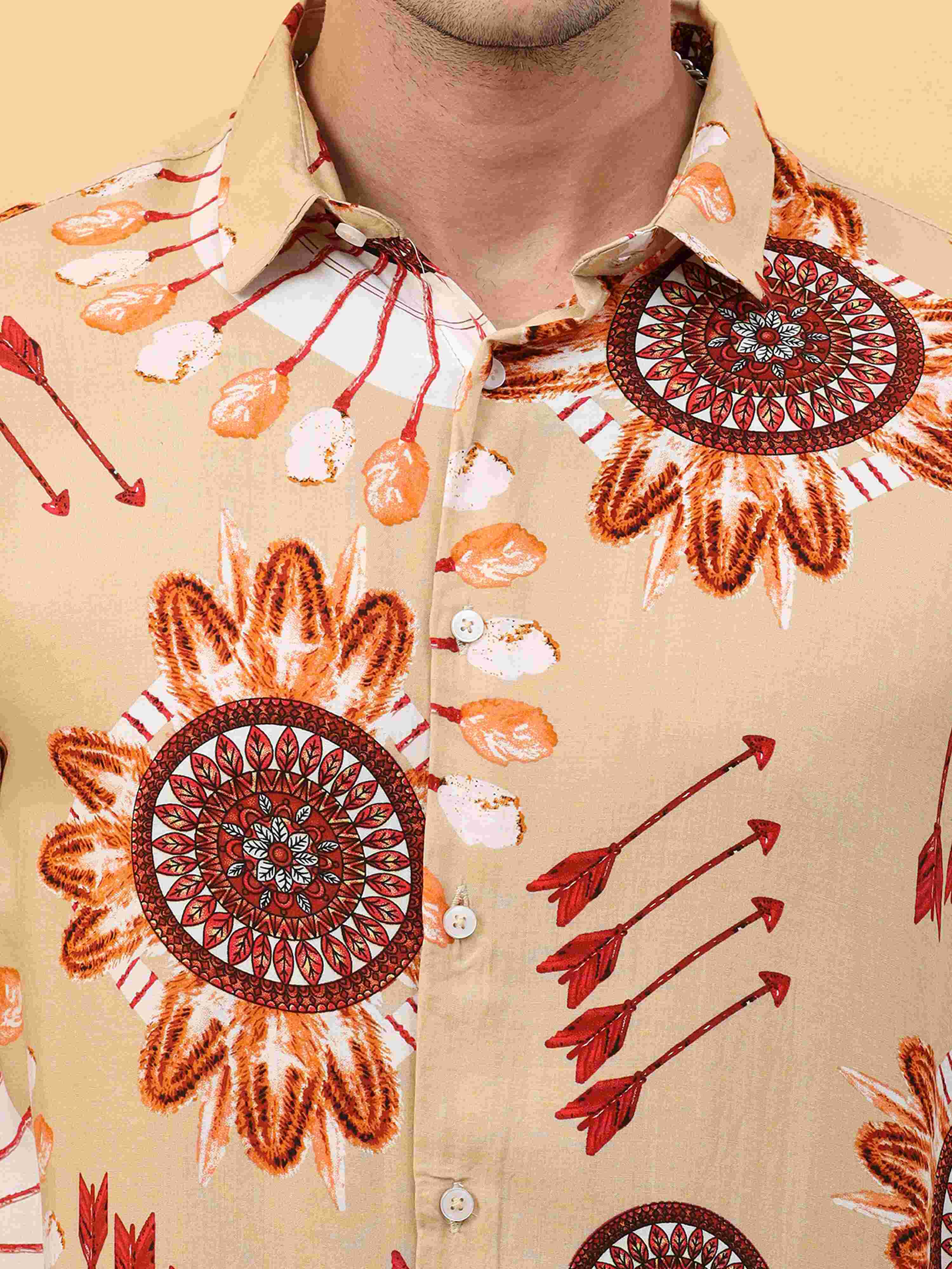 Khaki Tribal Printed Shirt