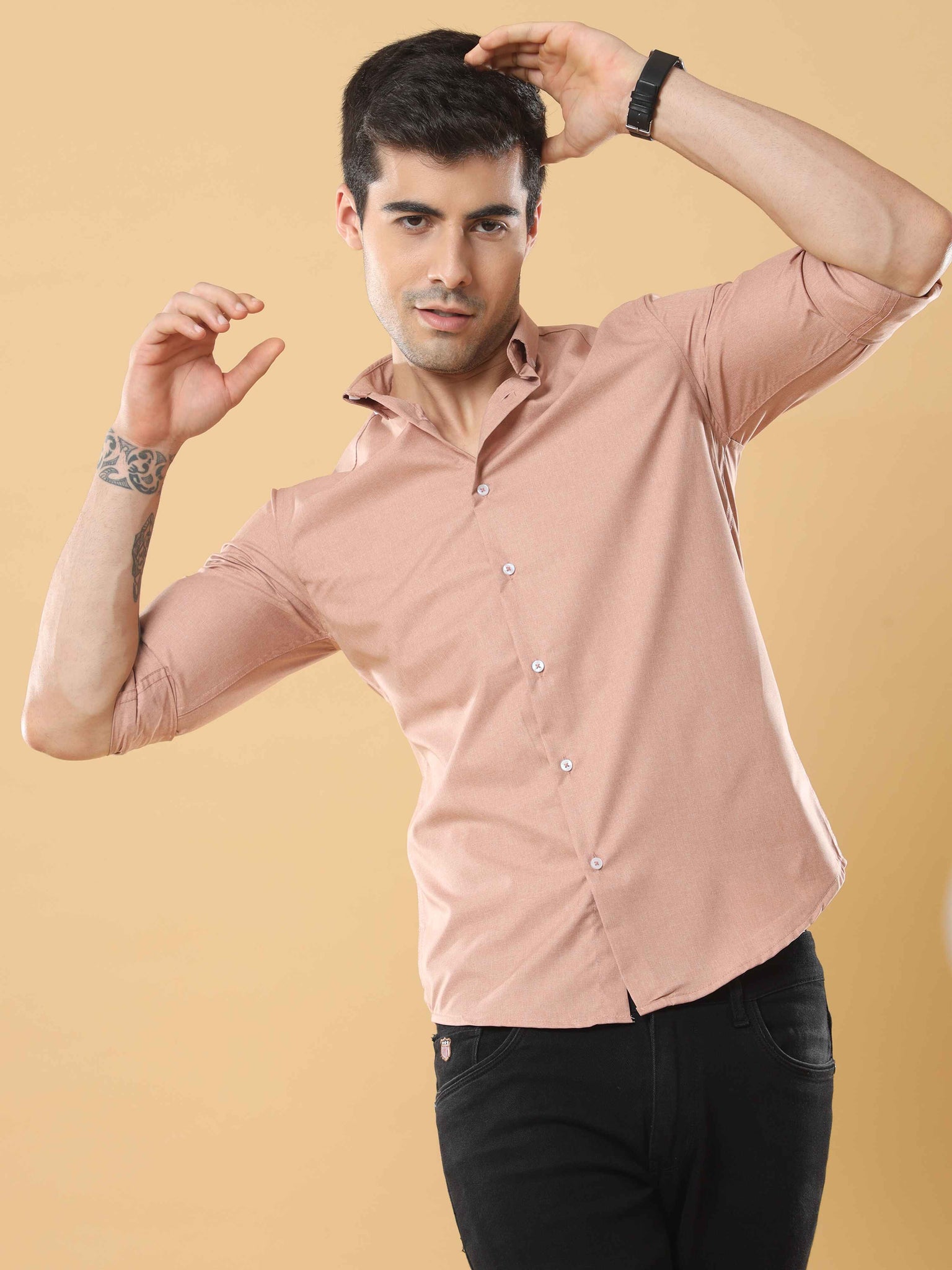 Millennial Pink Plain Melange Shirt