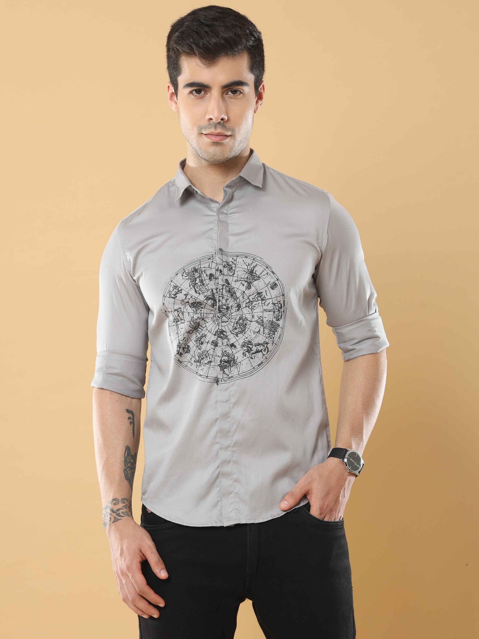 Grey Printed Satin Shirt