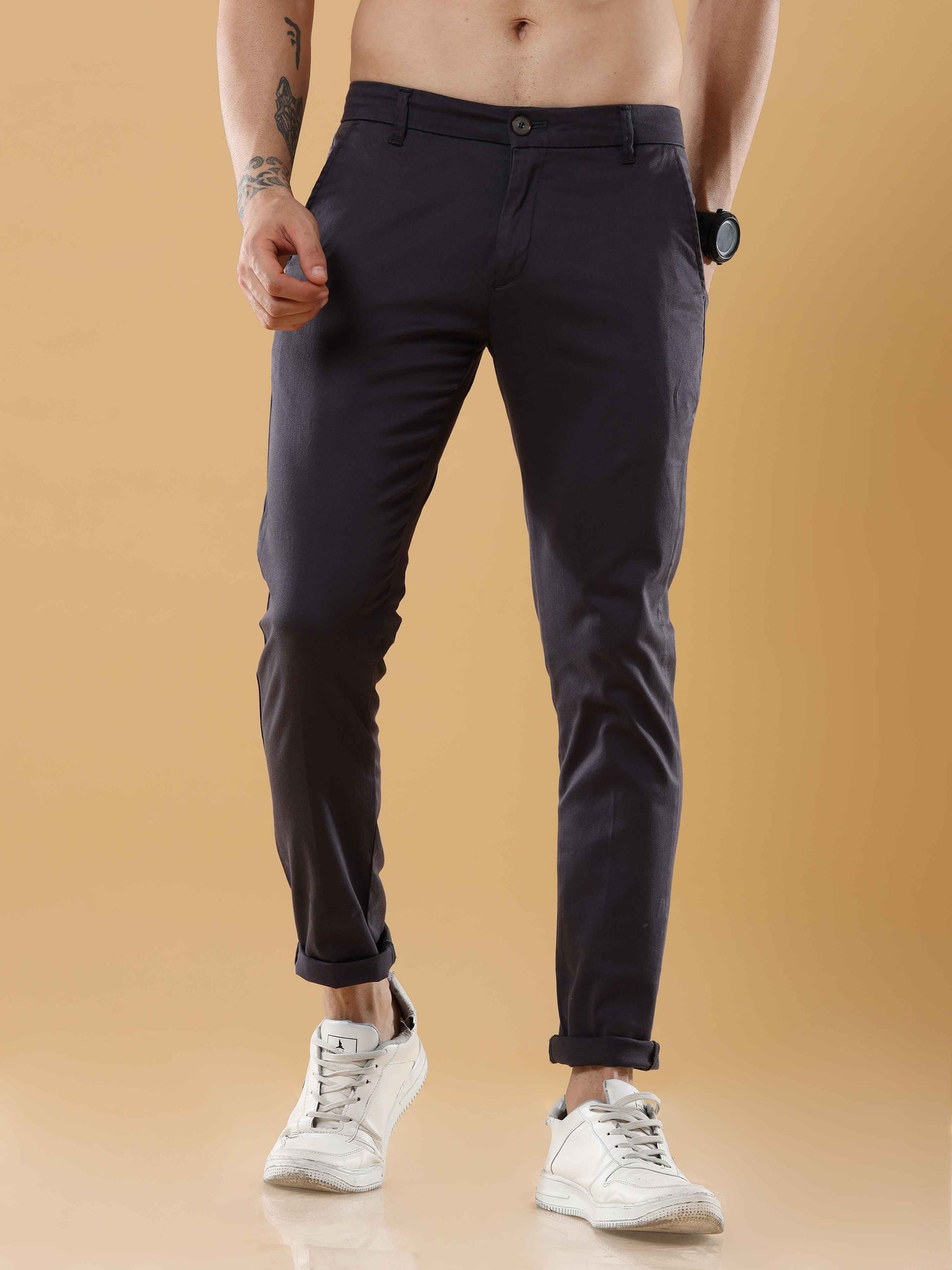 Carbon Black Feather Feel Chinos Trousers