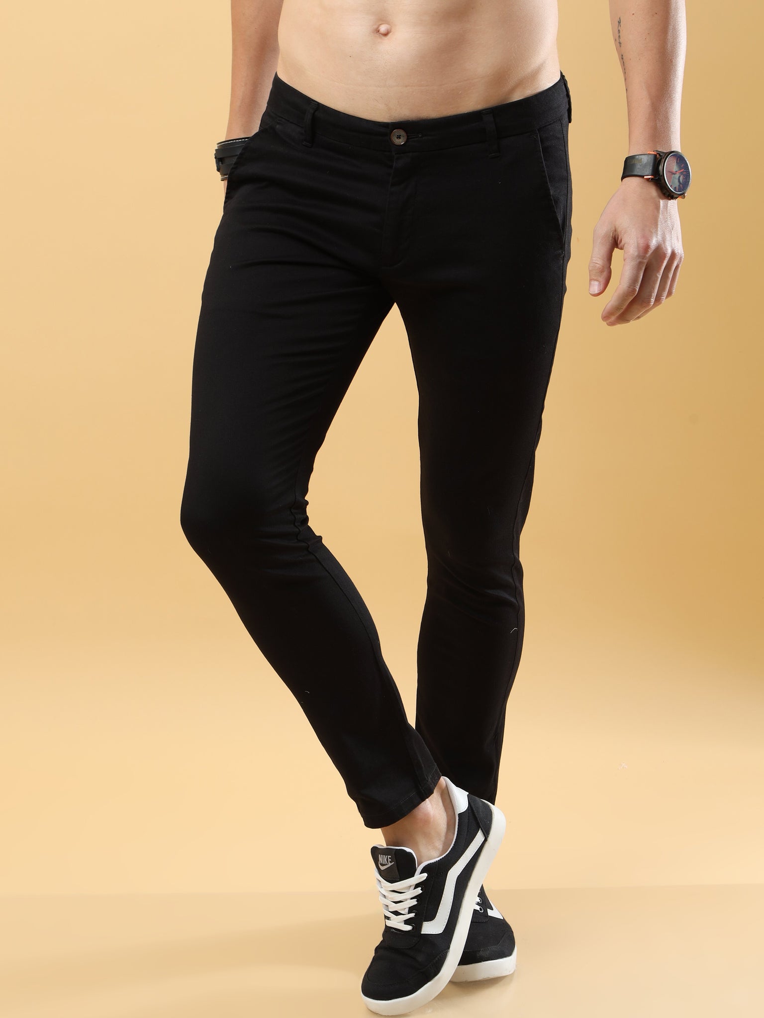Black Feather Feel Chinos Trousers