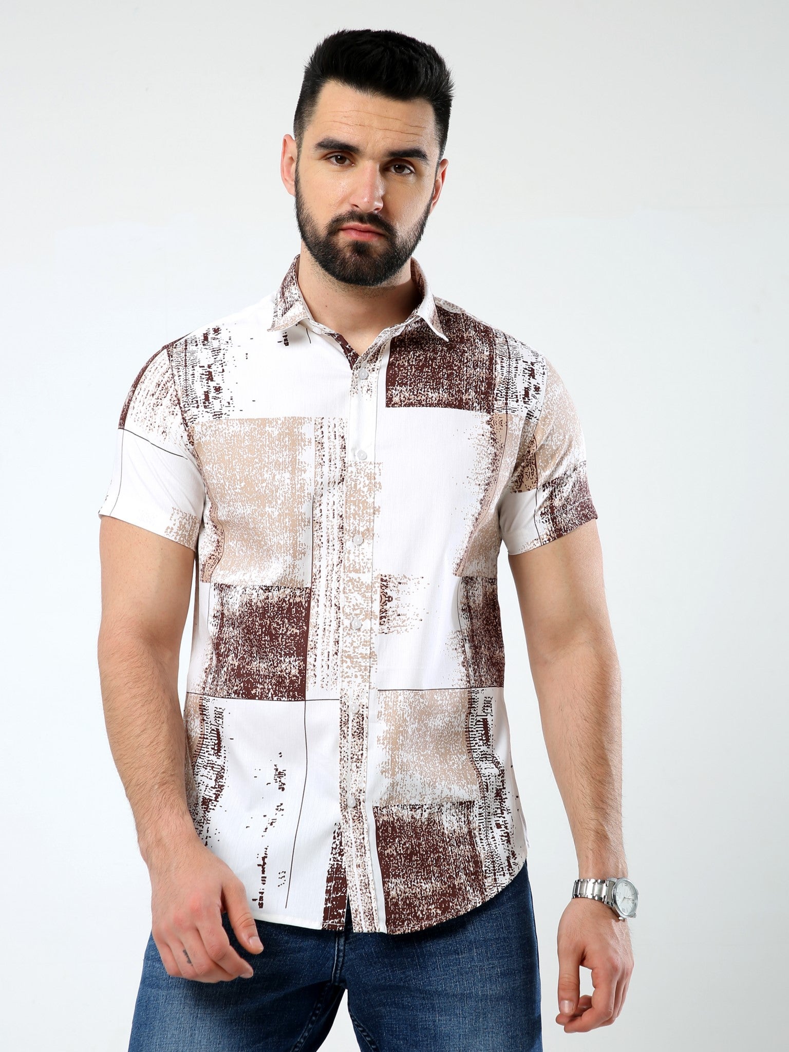 Abstract Brown Stretch Shirt