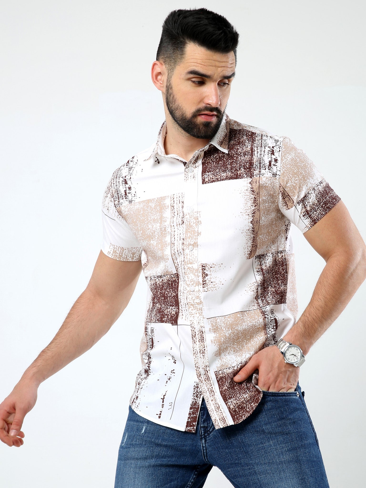 Abstract Brown Stretch Shirt