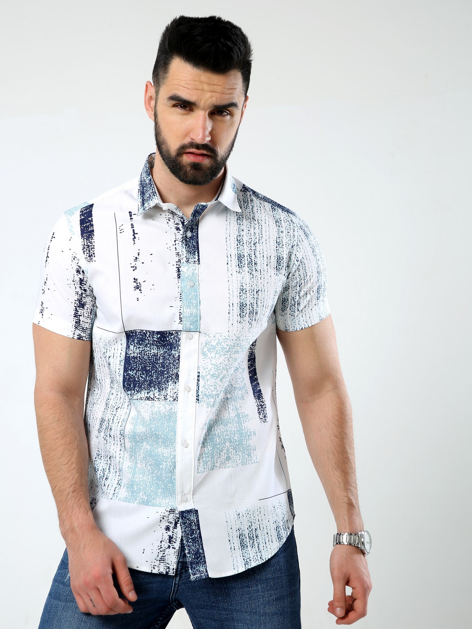 Abstract Blue Stretch Shirt