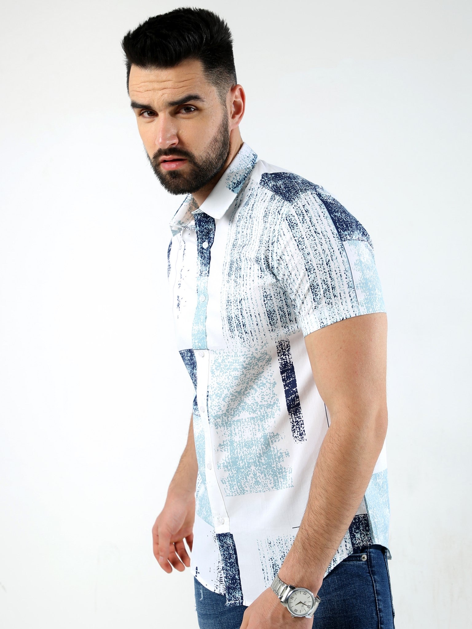 Abstract Blue Stretch Shirt