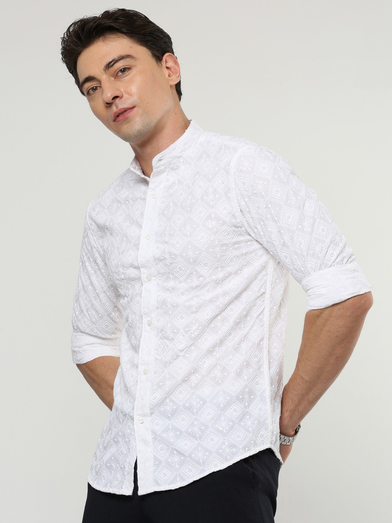 Diamond Embroidered White Shirt