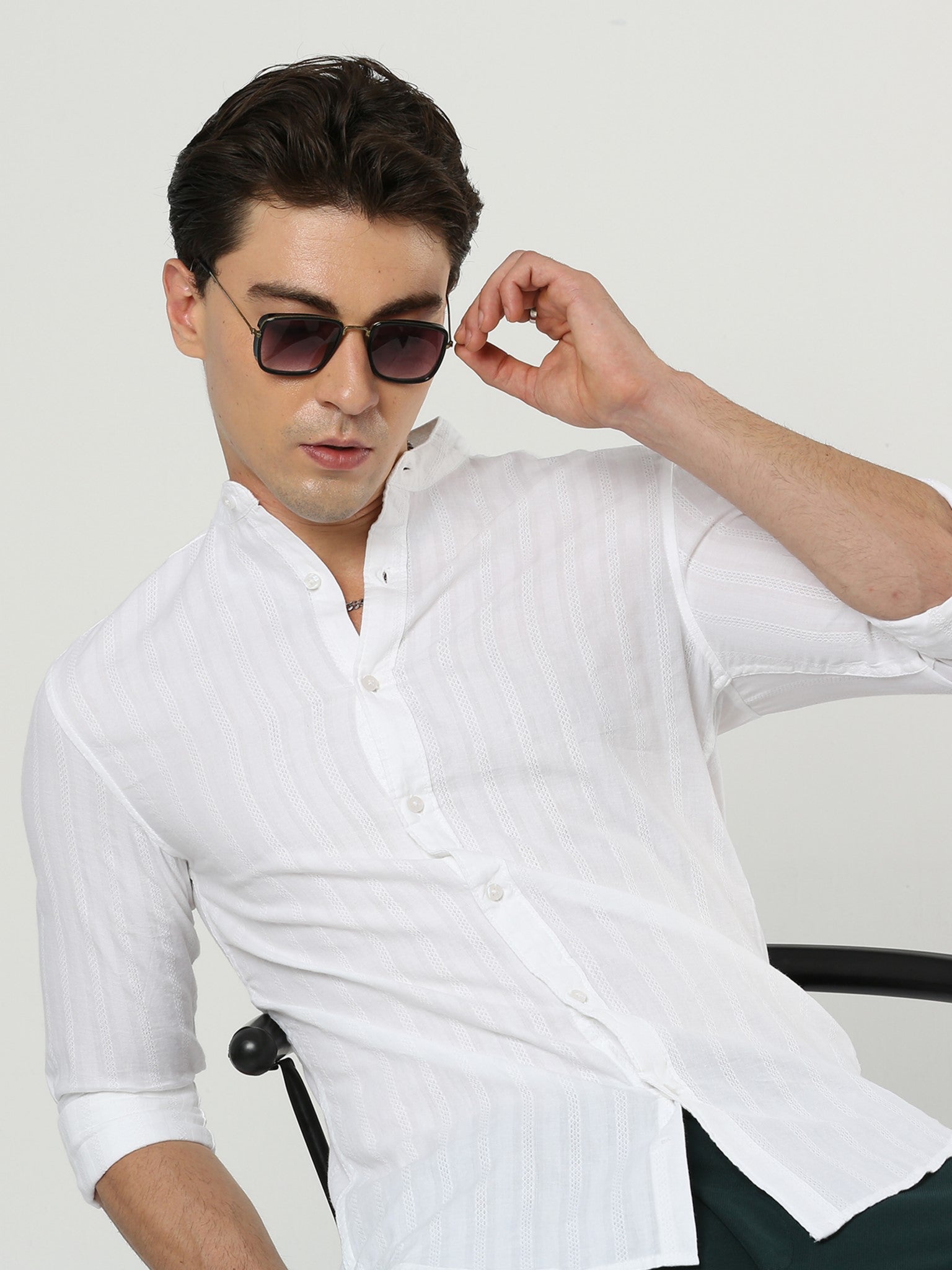 Fancy Leno Stripes White Shirt