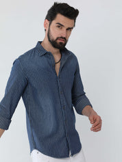 Blue Denim Stripe Stretch Shirt