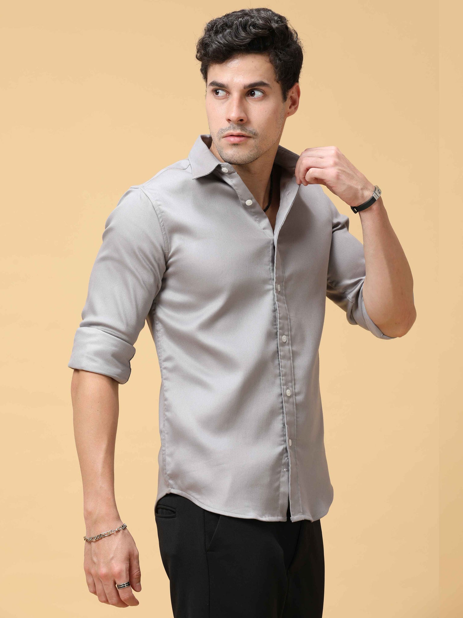Shop Elecknit Grey Mens Solid Color Shirts Online In India – Badmaash